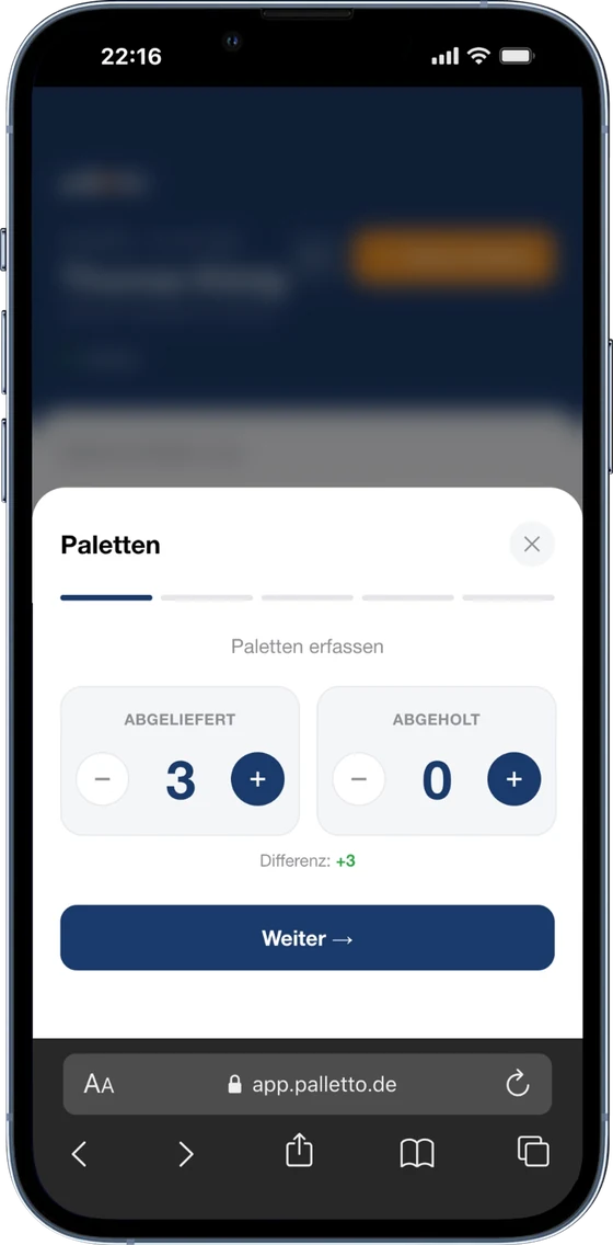 Palettentausch-App: abgeliefert und abgeholt erfassen mit automatischer Differenz