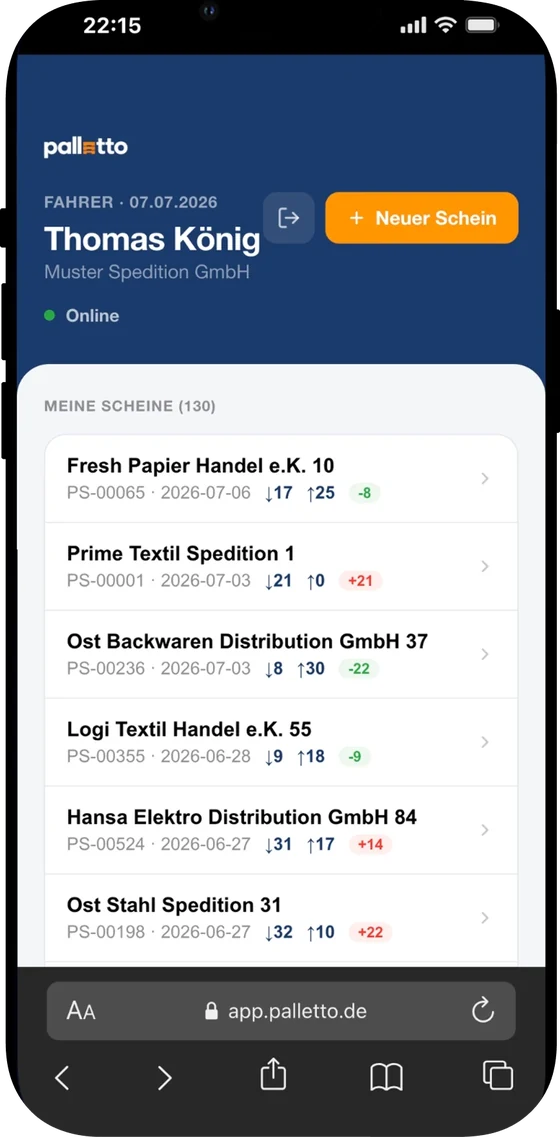 Palletto am Handy: Palettenscheine erfassen und Salden je Kunde sehen