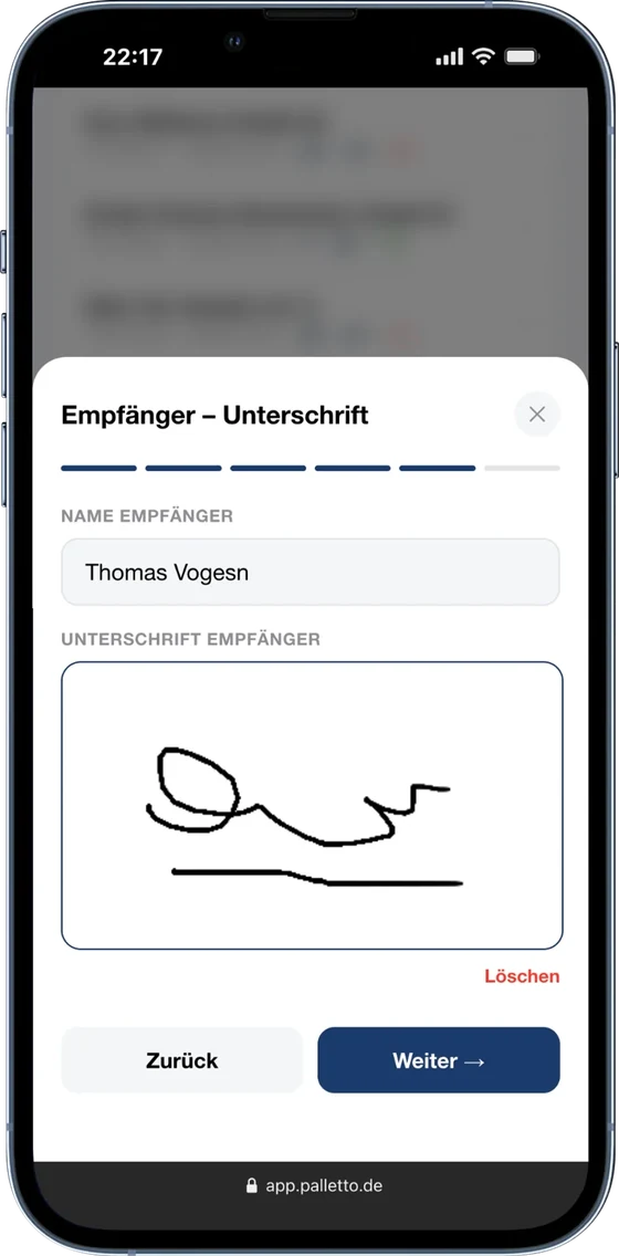 Digitale Empfänger-Unterschrift auf dem Palettenschein