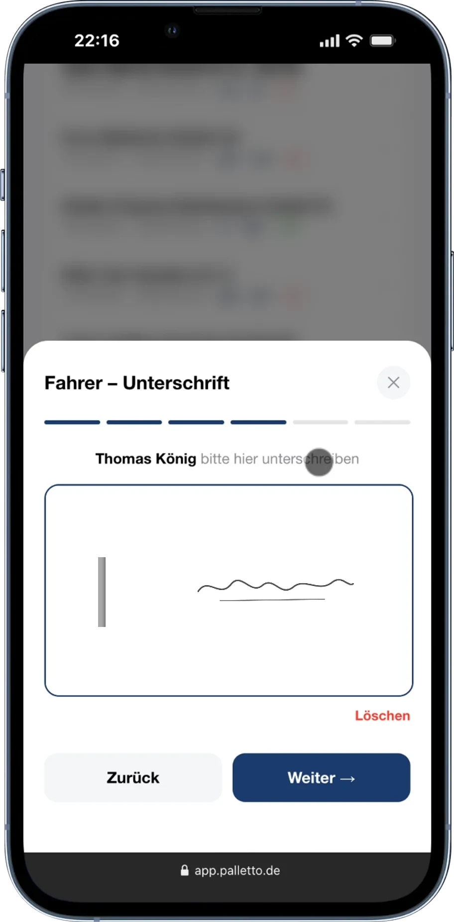 Digitale Fahrer-Unterschrift in der Palettentausch-App
